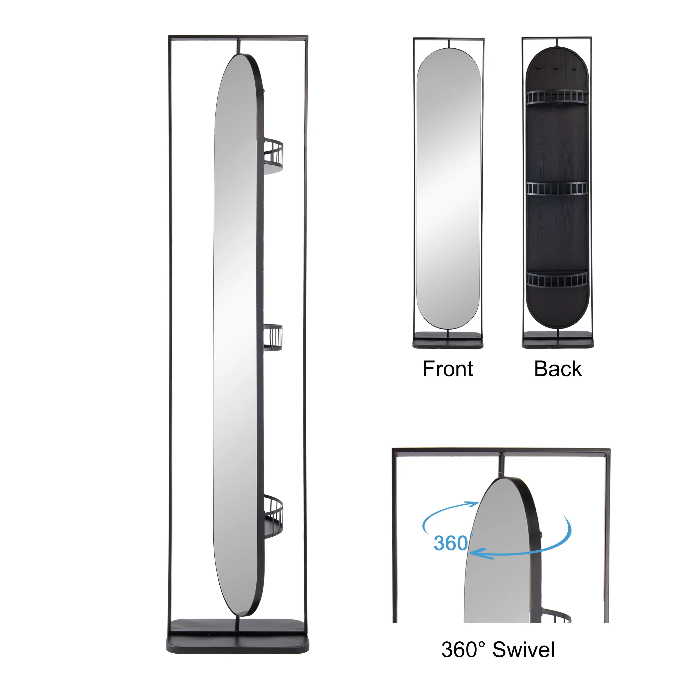 78-Inch Full Length Standing Floor Mirror, 360° Swivel Freestanding Dressing Mirror, 18" x 12" x 78" Large Body Mirror for Bedroom Living Room Vanity Entryway, Modern Full-View Reflection Glass, Bathroom Furniture for Vanity Area, Storage