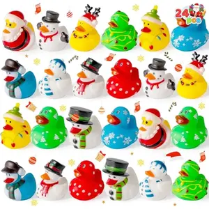 24 PCS Christmas Ducks Baby Bathtub Toys, Assorted Xmas Rubber Duckies for Kids Gifts, Ducky Toddler Bath Toys Rubber Duck Bulk for Stocking Stuffers Party Favor Baby Shower Pool Toys