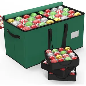 Christmas Ornament Storage Box With 8 Trays - Stores Up to 128 Holiday Ornaments, Christmas Storage Container with Side Pocket, Adjustable Dividers, Card Slot, -Proof Fabric - Green