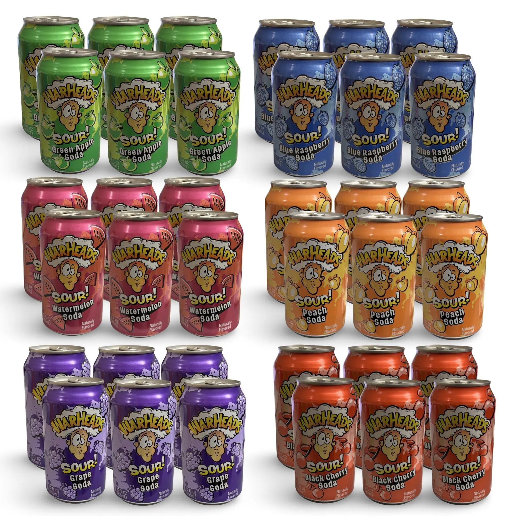 Warheads Flavored Soda Drinks 6 Cans, Choose Flavor or Variety Pack Sour Candy Inspired Soda