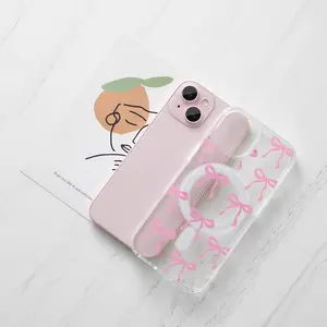 Wireless Slim Clear Ribbon Bow Casing for Samsung Galaxy S25/S24/S23 Plus Ultra - Anti-Yellowing, Shockproof Smartphone Cellphone Handheld Accessory for Women