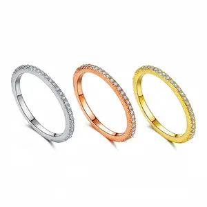 Hot-selling Fashion Minimalist Full Diamond Ring Unique Couple Ring in Silver Rose Gold & Yellow Gold for Couples