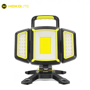 Hokolite Rechargeable 8000 Lumens LED Work Light Stand, Three-Head Construction Light For Jobsite Lighting, Lamps Design Portable