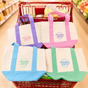Pastel Embroidered Foldable Tote – Lightweight Canvas Storage Bag, Reusable Shoulder Bag for Travel & Daily