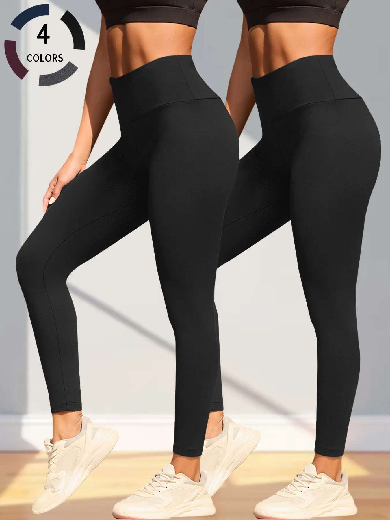 2 Pack Women's Super Soft High Waisted Leggings, Tummy Control No See Through Yoga Pants, Sporty Style for Workout Running, Solid Sports Leggings, High Waist Stretchy, High Waist Activewear