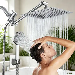 8" Square Rain High Pressure Shower Head Combo, Adjustable Handheld Spray, Full Body Coverage for Home Bath