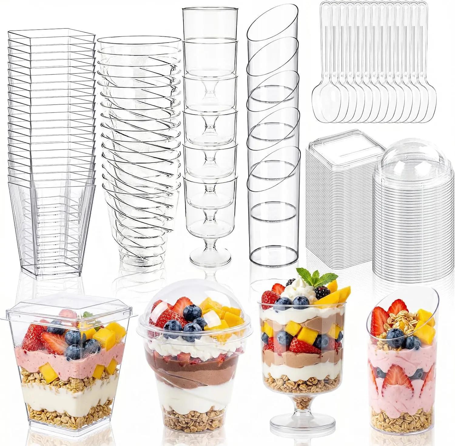 380-Pack Mini Dessert Cups with Lids & Spoons — 5oz Clear Parfait Cups, Shooter Cups for Party, Reusable Cups for Pudding, Mousse, Yogurt & Ice Cream