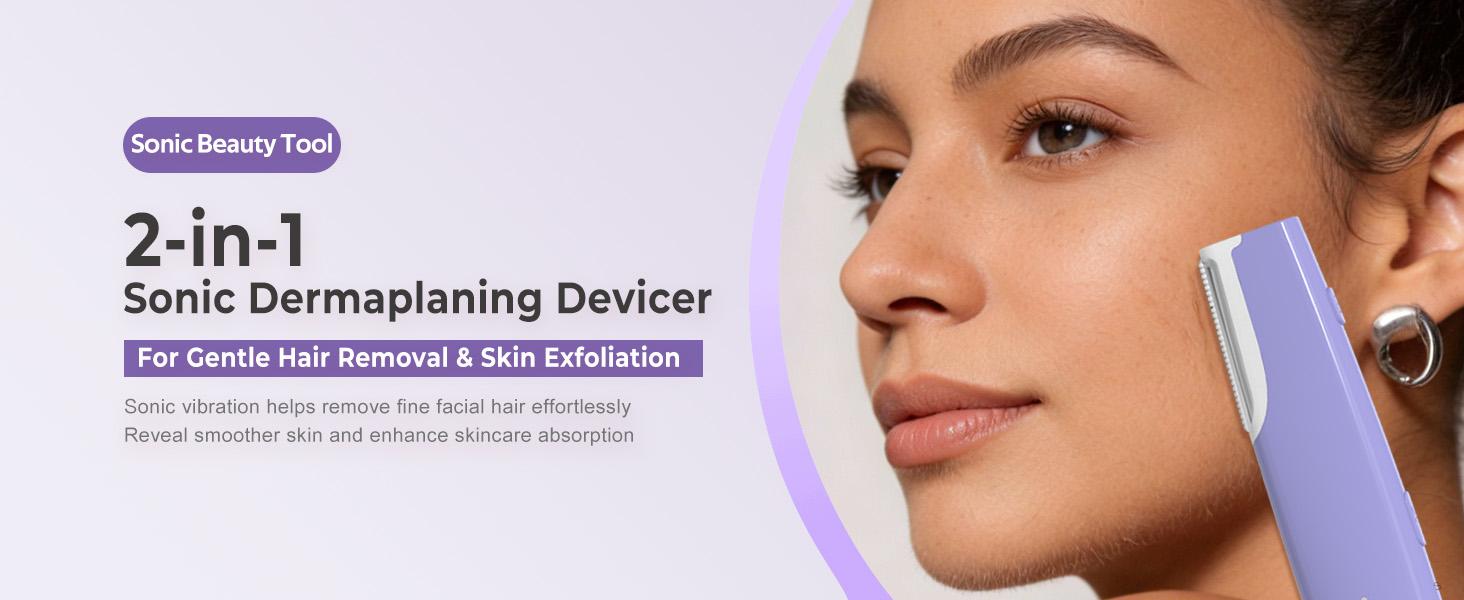 Purple Sonic Dermaplaning Tool for Women, 3-Speed Facial Hair Remover with LED Light, Rechargeable Face Shaver for Peach Fuzz Removal & Gentle Exfoliation, Portable Skincare Tool with Replaceable Blades