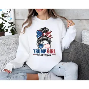 Trump Girl Sweatshirt, No Apologies Hoodie, MAGA Ladies Sweater, USA Flag Sunglasses, Trump Sweatshirt, Republican Sweater, Support Trump Soft Womenswear