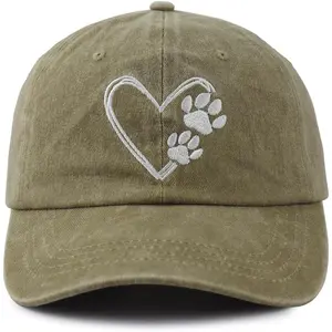 Dog Paw Print with Love Heart Hat for Women Men, Adjustable Embroidered Cotton Dog Lovers Baseball Cap