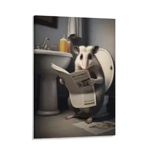 Funny Opossum Bathroom Poster, Animals on Toilet Wall Art, Wall Art Home Decor,Funny Bathroom Poster, Wall Decoration, Canvas Poster, Bedroom, Room Decoration opossum humor artwork funny poster 24x  36 unique wall art decor posters  room home decor pictur