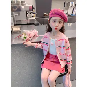 Girls' Sweater cardigan - Long Sleeve button-front Sweater coat with, Soft Knit Sweater for Toddlers & Kids, Easy Button Closure, Fall Winter Outfits (Pink/Red/), Sweaters for Girls, Kids Winter Wear, Ribbed Detailing