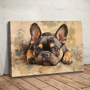 1 Piece French Bulldog Canvas Wall Art - Modern Classic Framed Dog Portrait with Wrapped Canvas, Ready to Hang in Living Room Home Decor, Indoor Pet Lover Gift, Durable Summer and Winter Wall Hanging Decoration, Dog Wall Art, High-Quality Printing, Interi