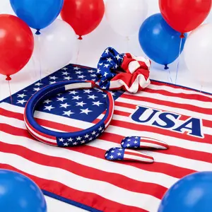 Cute sports themed Socce Fan  Accessories multi-country International Flag hair accessories set 4pcs, Soft elastic Hair Combo with padded headband, 2pcs hair clips & knotted ribbon scrunchies,