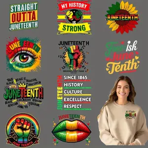 12 Pack June 10th Celebration DIY Iron-On Transfers Vibrant African Center Design with Messages Straight Out June 10 and June 10 Strong Washable Heat Transfer Patches for T-Shirts Masks Jeans Backpack