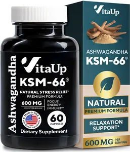 Ashwagandha KSM-66 - USA Made Supplements with Bioperine for Relaxation Support, Normal Cognitive Function & Balanced Energy Levels - 60 Caps