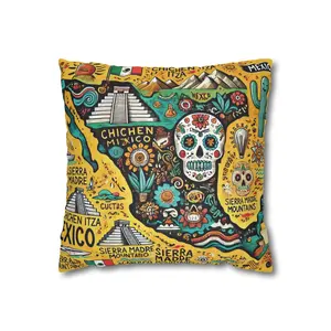 Vibrant Mexican Skull Pillowcase, Decorative Throw Pillow, Cozy Home Decor, Boho Style Accent, Gift for Travelers