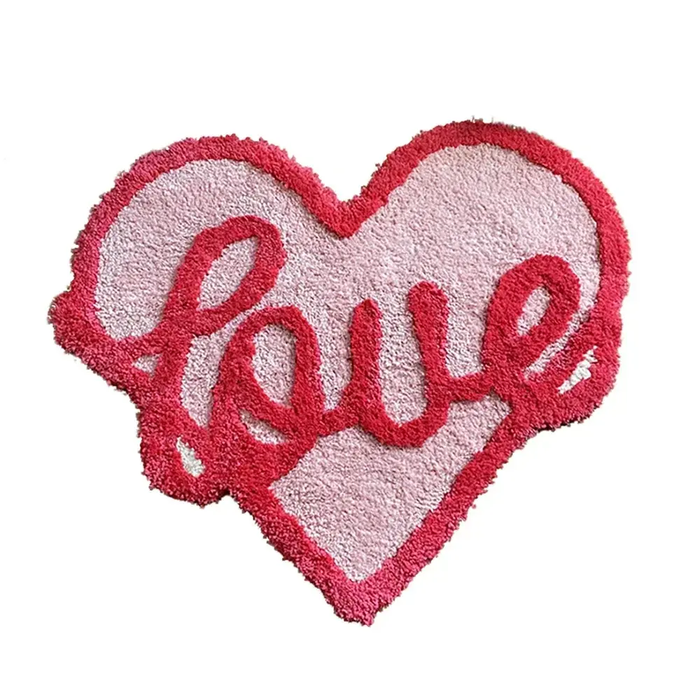 LAKEA Pink Love Tufted Flocked Decorative Rug - 29.5inx24.8in/75x63cm, Anti-Skid, Durable, Soft Fluffy Indoor Mat, Non-Customised, Machine Washable for Girl Bedroom, Modern Décor