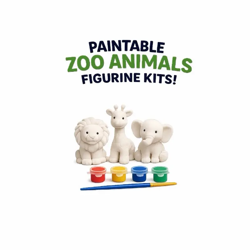 Paintable Zoo Animal Figurines, DIY Crafts Painting Supplies for Adults/Kids, All-Ages DIY Toys & Hobbies Kit