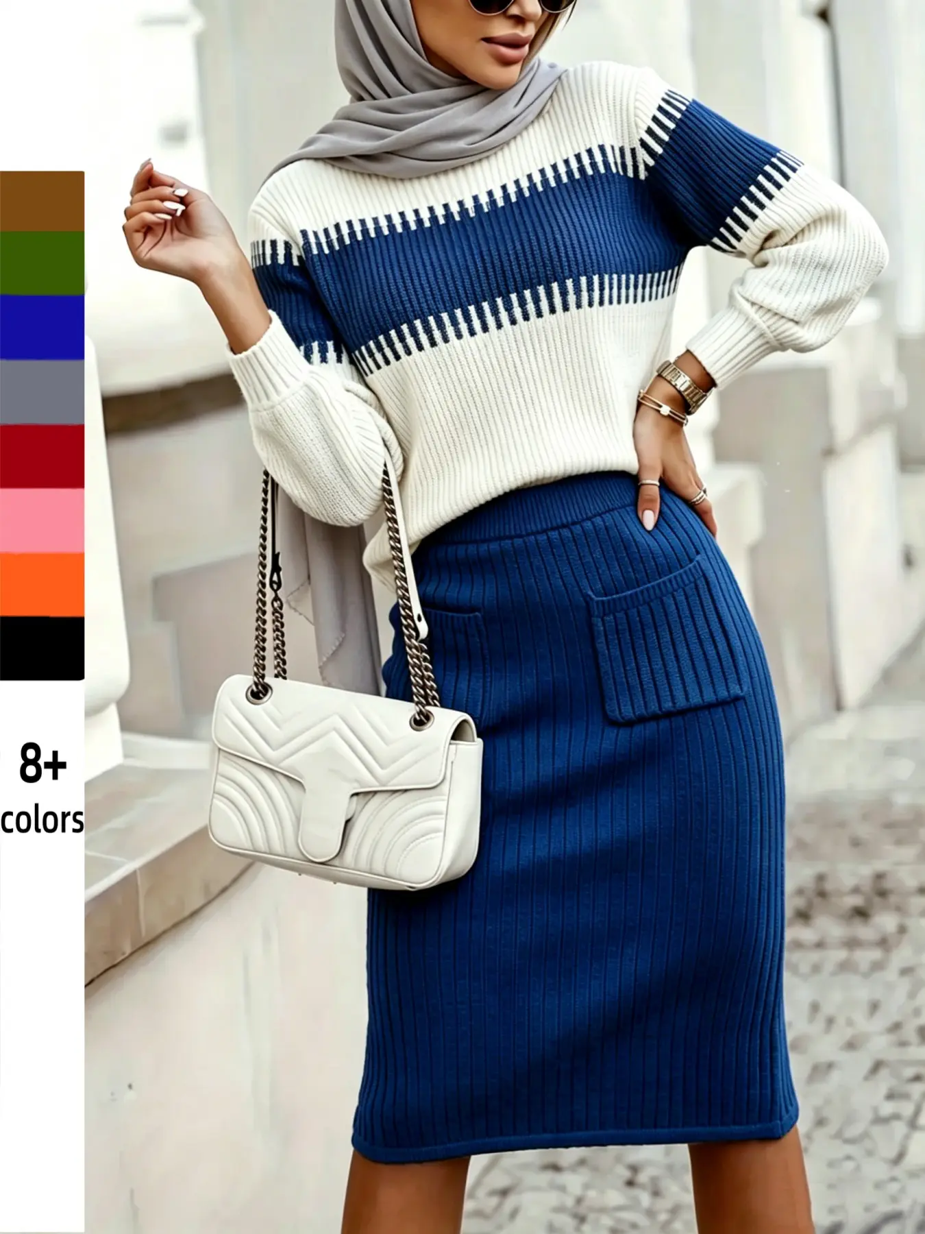 Women's Elegant Sweater + Skirt Set, It can be worn in combination with other pieces or alone, allowing for a variety of different autumn looks. It’s stylish and elegant, perfect for any occasion.