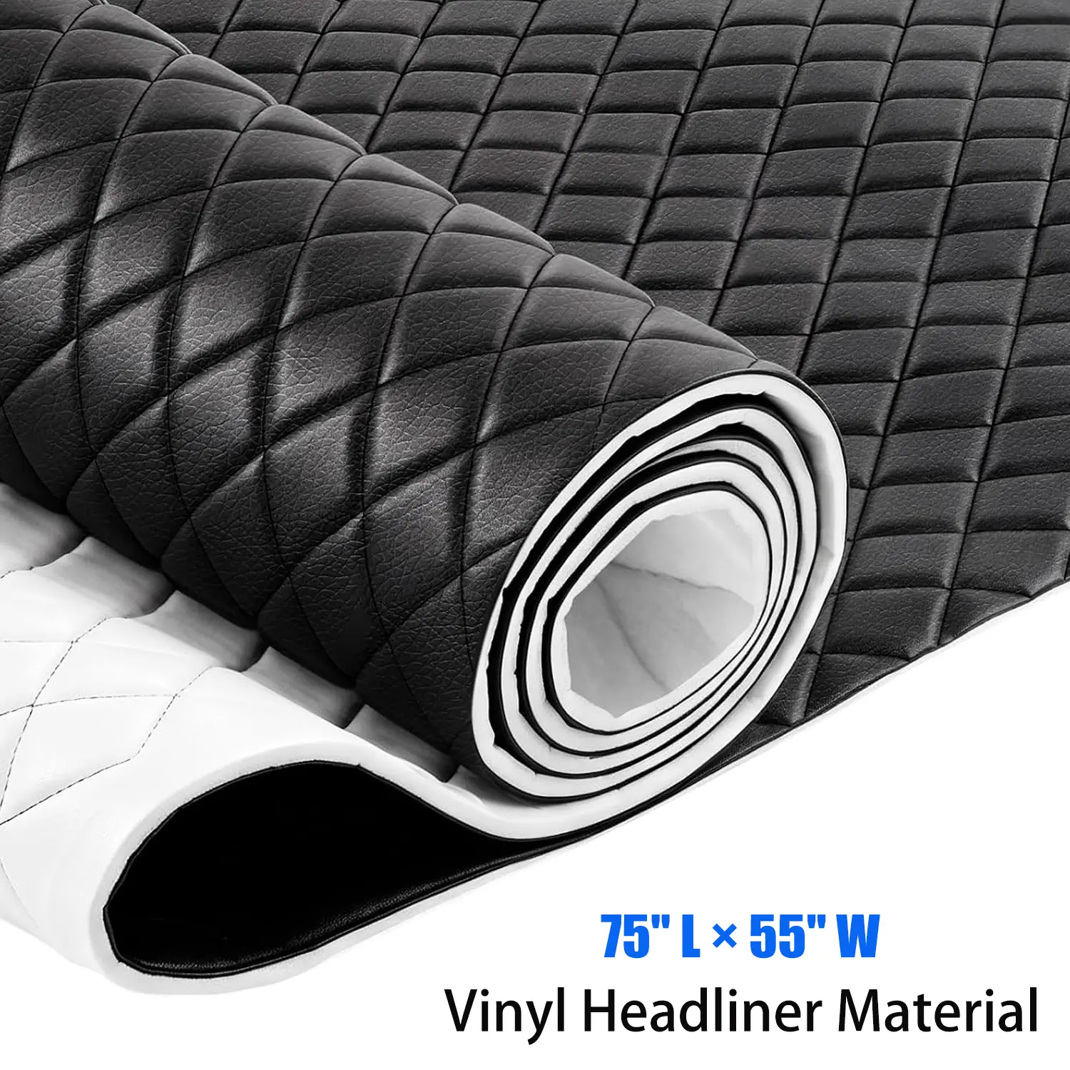 Diamond Auto Headliner Fabric 75" L × 55" W with Foam Backing - Black Interior Replacement Material for Car/Truck/SUV/RV Roof, Diamonds Pattern Fabric for Car Automotive Furniture Upholstery(Black)