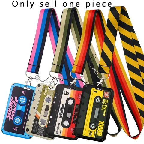 Retro Tape Pattern Badge Holder Neck Straps Lanyard Keychain For Bags Work ID Card Pass Men Gym Mobile Phone Chain Women Hang Rope Key Ring