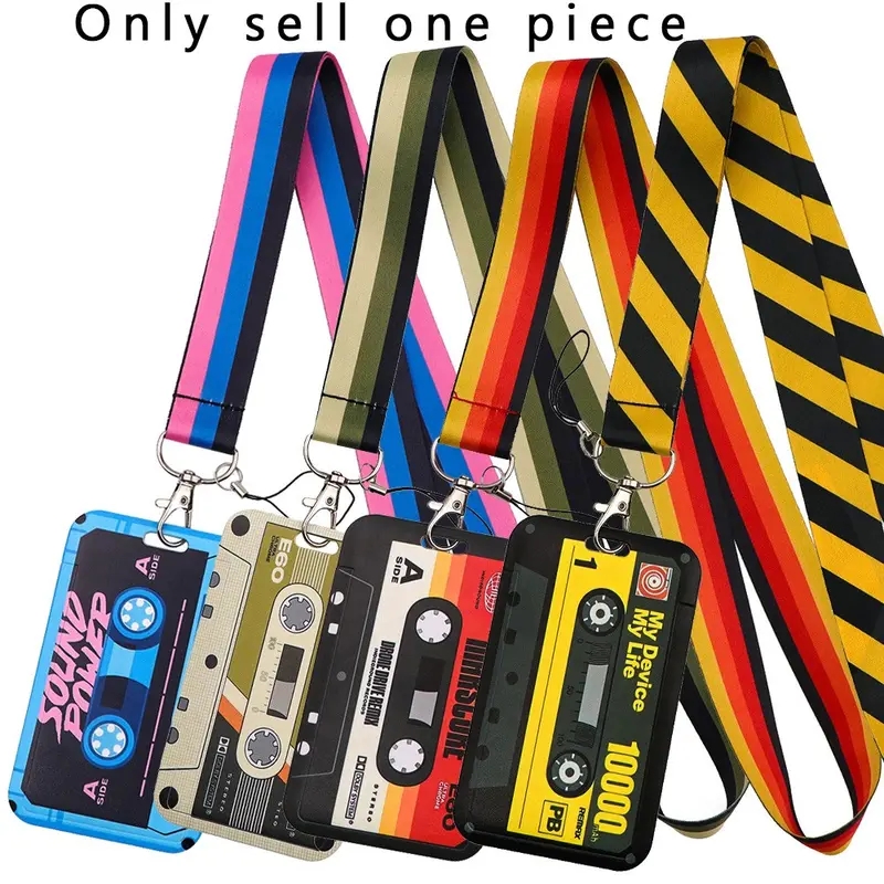 Retro Tape Pattern Badge Holder Neck Straps Lanyard Keychain For Bags Work ID Card Pass Men Gym Mobile Phone Chain Women Hang Rope Key Ring
