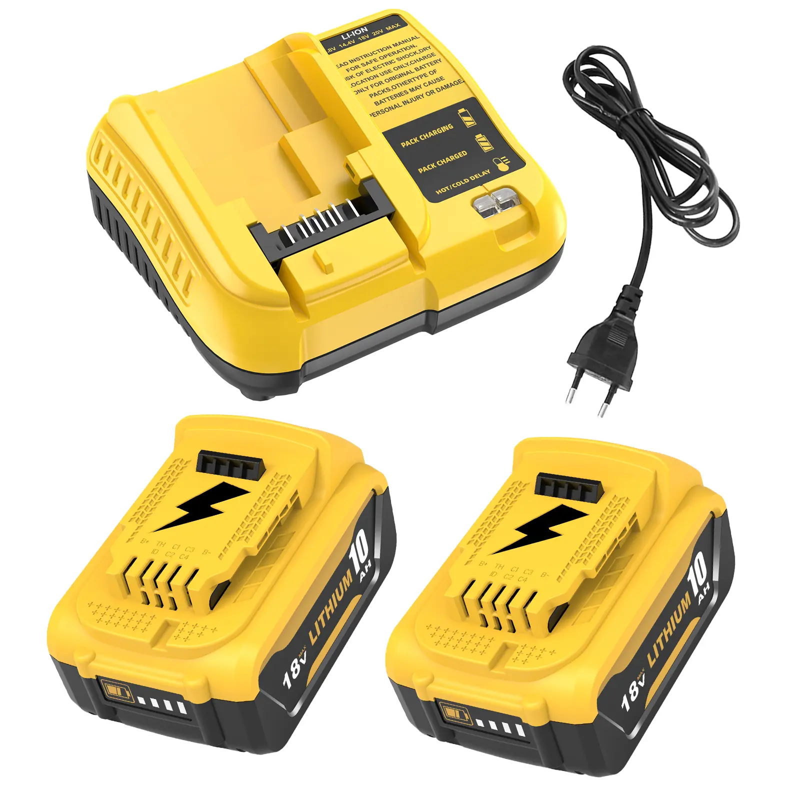 DeWalt 20V MAX Li-ion Lithium Replacement Batteries & Charger 2-Pack, 10000mAh High-Output, Compatible with DCB206, DCB204, DCB207 & All DCB200 Series Power Tools, Li Ion Batteries, Lithium Replacement Battery