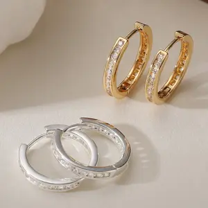 Women's Titanium Steel Half-Circle Hoop Shape Earrings, Gold Color, Zircon-Inlaid Crystal Jewelry Gift for Sports & Outdoor Accessories Complement