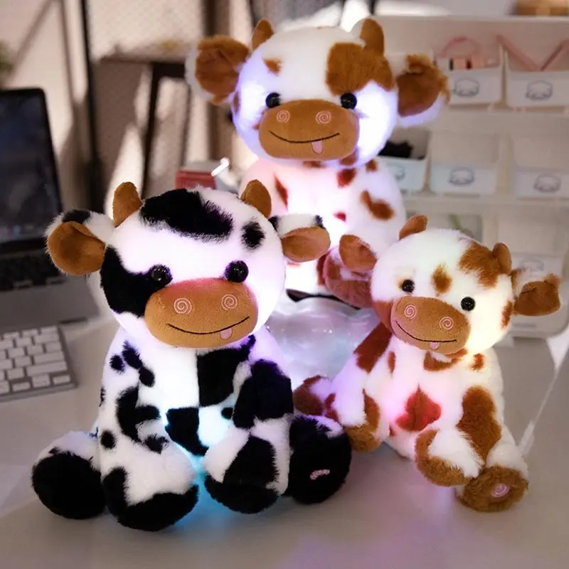LED Cow Plush Toys in 2 Sizes, Glow-in-the-Dark Cuddly Cow Stuffed Animal Kawaii Plush, Soft Stuffed Huggable Collectible, Cute Cow Design Birthday Gift, Stuffed Farm Animals