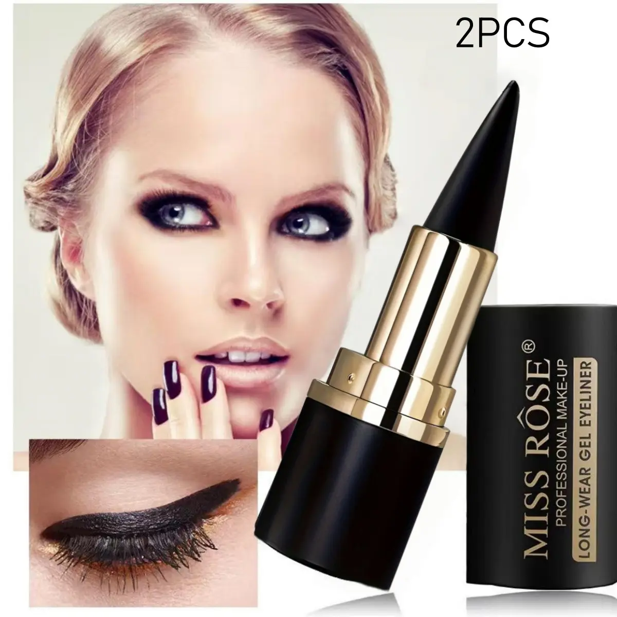 2-Pack Waterproof Solid Gel Eyeliner, Smooth & Non-Smudging for Beautiful Eye Makeup, Long Lasting Eyeliner