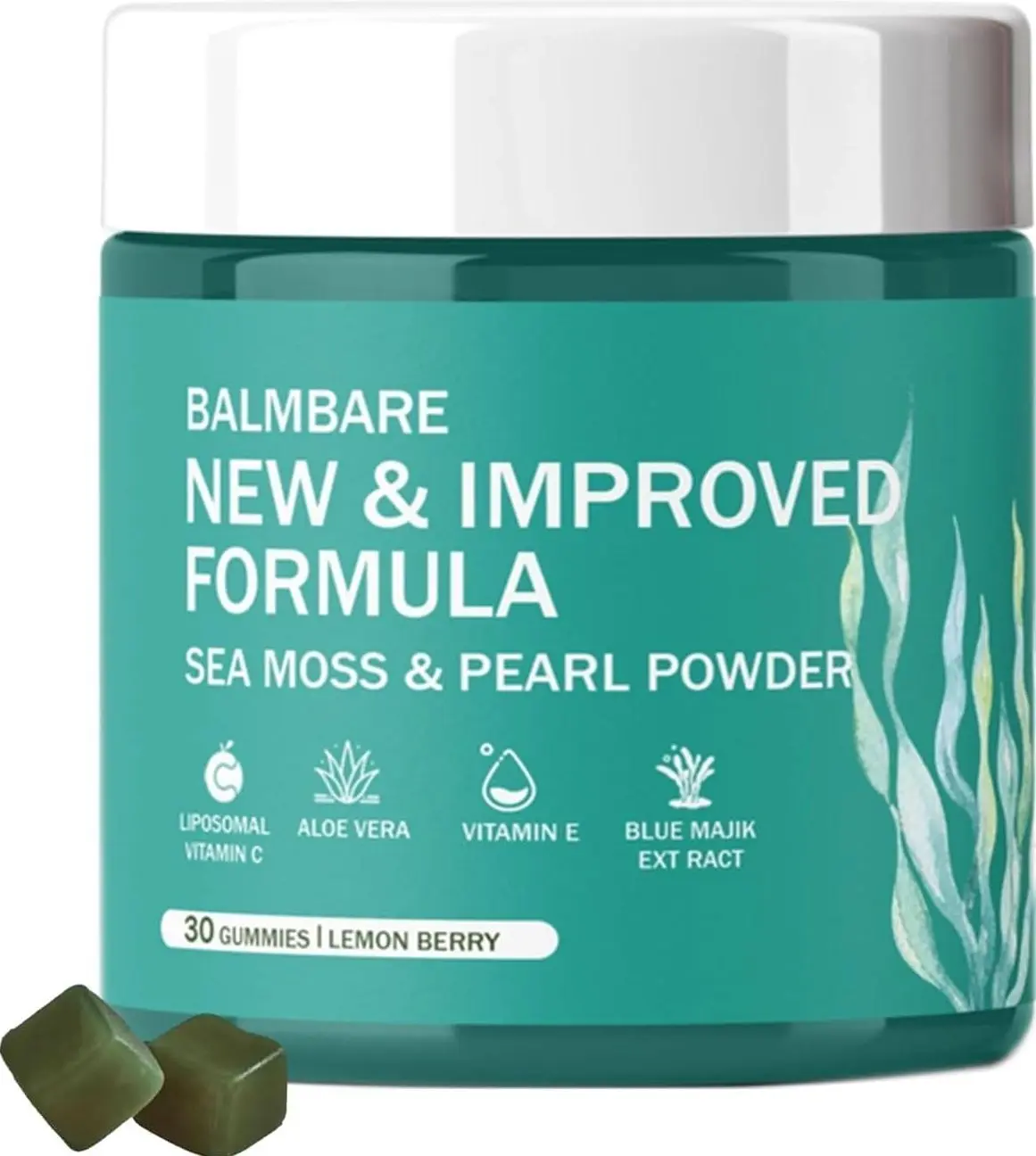 balmbare Revive Hair Gummies - Sea Moss Gummies with Hair, Skin & Nails Vitamins with Seamoss, Pearl Powder, Vitamin E, Aloe Vera, Liposomal Vitamin C, 30 Count