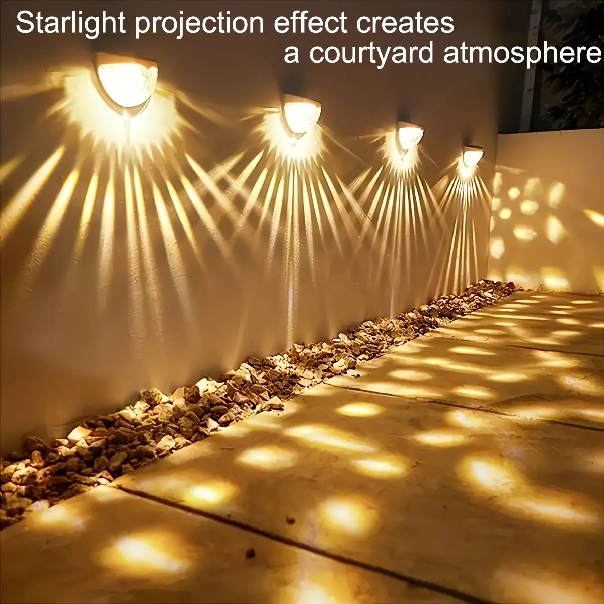 2/6PCS solar starlight projection atmosphere sensing light automatically lights up at night, waterproof solar wall light, solar outdoor light, stylish design, durable performance, durable structure suitable for courtyard, garden, garage, fence, lane
