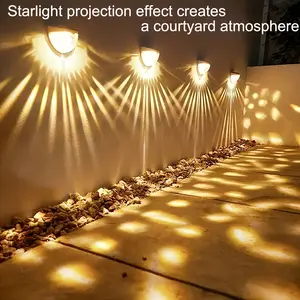2/6PCS solar starlight projection atmosphere sensing light automatically lights up at night, waterproof solar wall light, solar outdoor light, stylish design, durable performance, durable structure suitable for courtyard, garden, garage, fence, lane