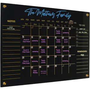 Black  Calendar Dry Erase for Wall, Family Planner, Monthly Calendar Dry Erase Whiteboard for , Office, 17" x 13" White Board(-BK-3343)