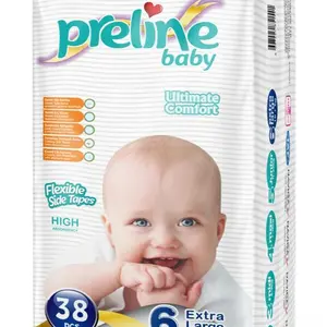 (30+ lbs) Preline Baby Diapers Size 6 Extra Large, 38 Pieces. Runs Small, Check Weight