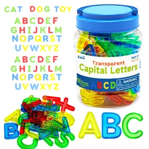 52pcs Transparent Letter Building Block Jar, Suitable for Children's Spelling Practice, Preschool Education, Preschool Alphabet Tool, Christmas and Halloween Gift for Children over 3 Years Old, Random Color Accessories, Learning Materials