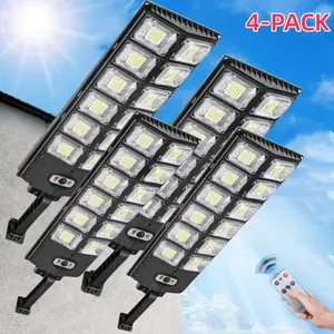 4-Pack Solar Street Lights 13000LM 6500K Waterproof LED Flood Lights with Motion Sensor Dusk to Dawn for Parking Lot Yard Driveway Security