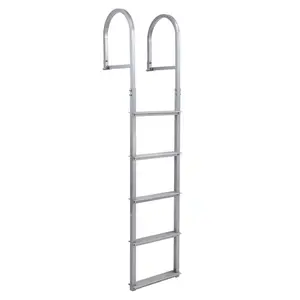 5-Step Dual Handrails Dock Straight Vertical Ladder, Anti-Corrosion Powder Coated Aluminum Alloy 500 Lbs Load Capacity Detachable Adjustable Height Marine Pier Boat Access Steps