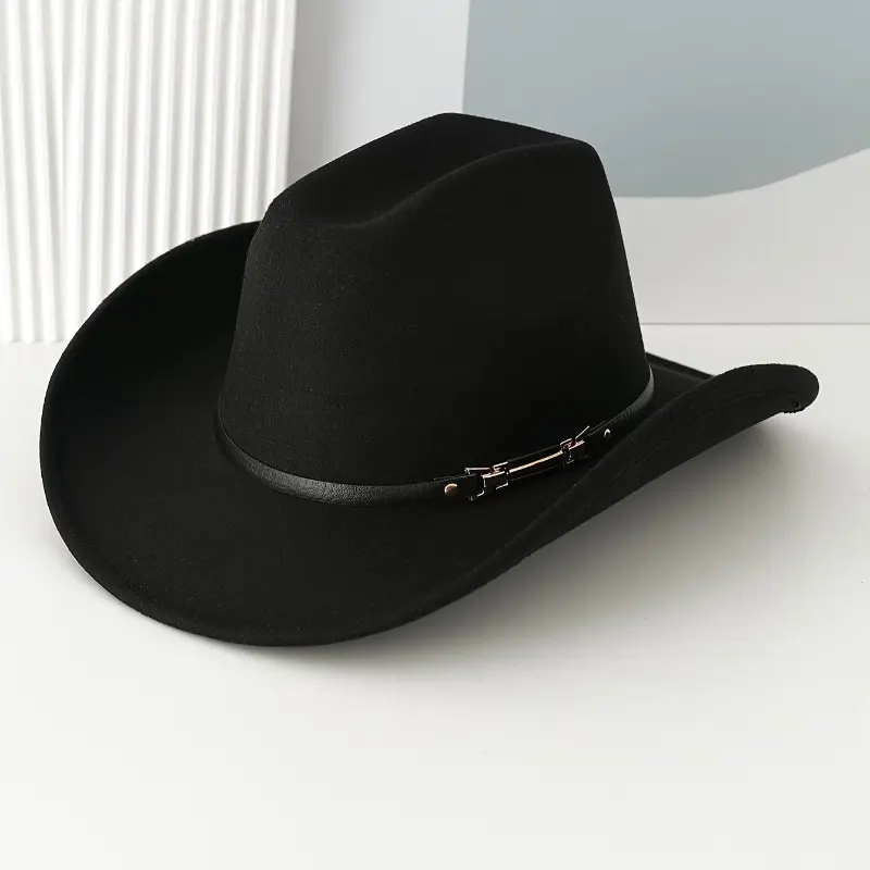 1pc of universal beige cowboy hat with decorative metal belt - wide-brimmed lightweight felt hat, suitable for western themed parties, music festivals, role-playing and outdoor activities, Cowboy accessories, masquerade costumes, classic Cowboy sty