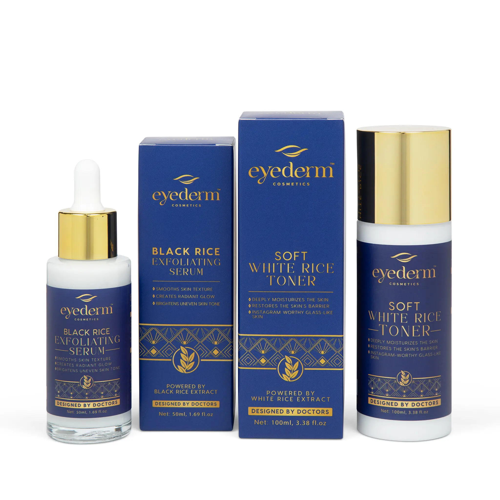 Eyederm Rice Renewal System | Black Rice Exfoliating Serum + Soft White Rice Toner | Clean Beauty 2-Step Glass Skin Face Routine for Smoother Texture, Radiant Glow, Hydration, Pore-Look Care & Gentle Rice Peel Shot Alternative Skincare Set, 2-Pack Duo