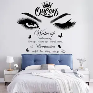 Inspirational Quotes Wall Decals Vinly Beauty Eyes Eyelash Wall Sticker Motivational Phrase Wall Decal Removable Positive Lettering Saying Sticker for Women Girls Bedroom Living Room Bathroom Decor Decorative Butterflies