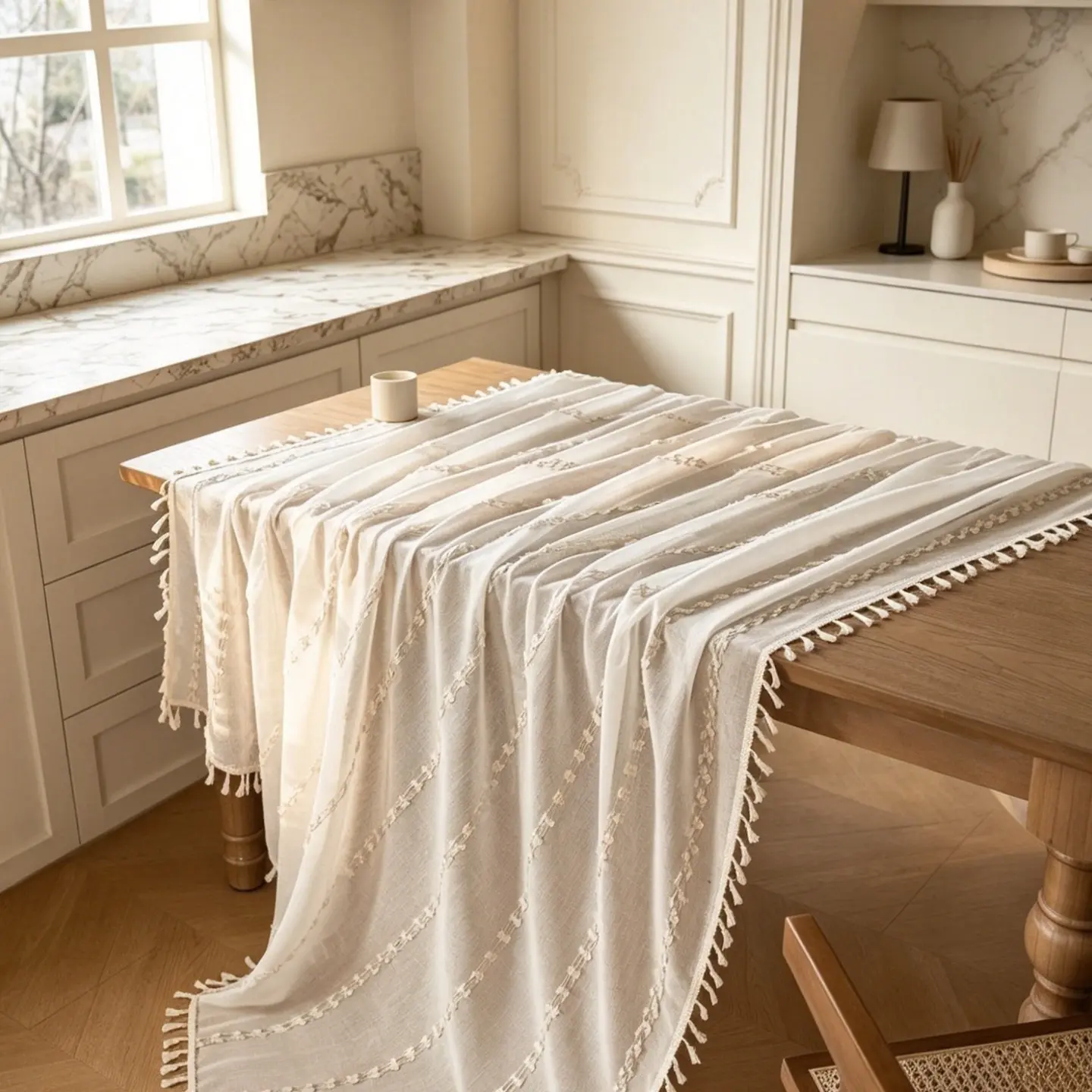 1 Piece Tablecloth, Embroidered Fringe Cutout American Style, Square Dining Table, Dustproof, Insulating, Table Cover