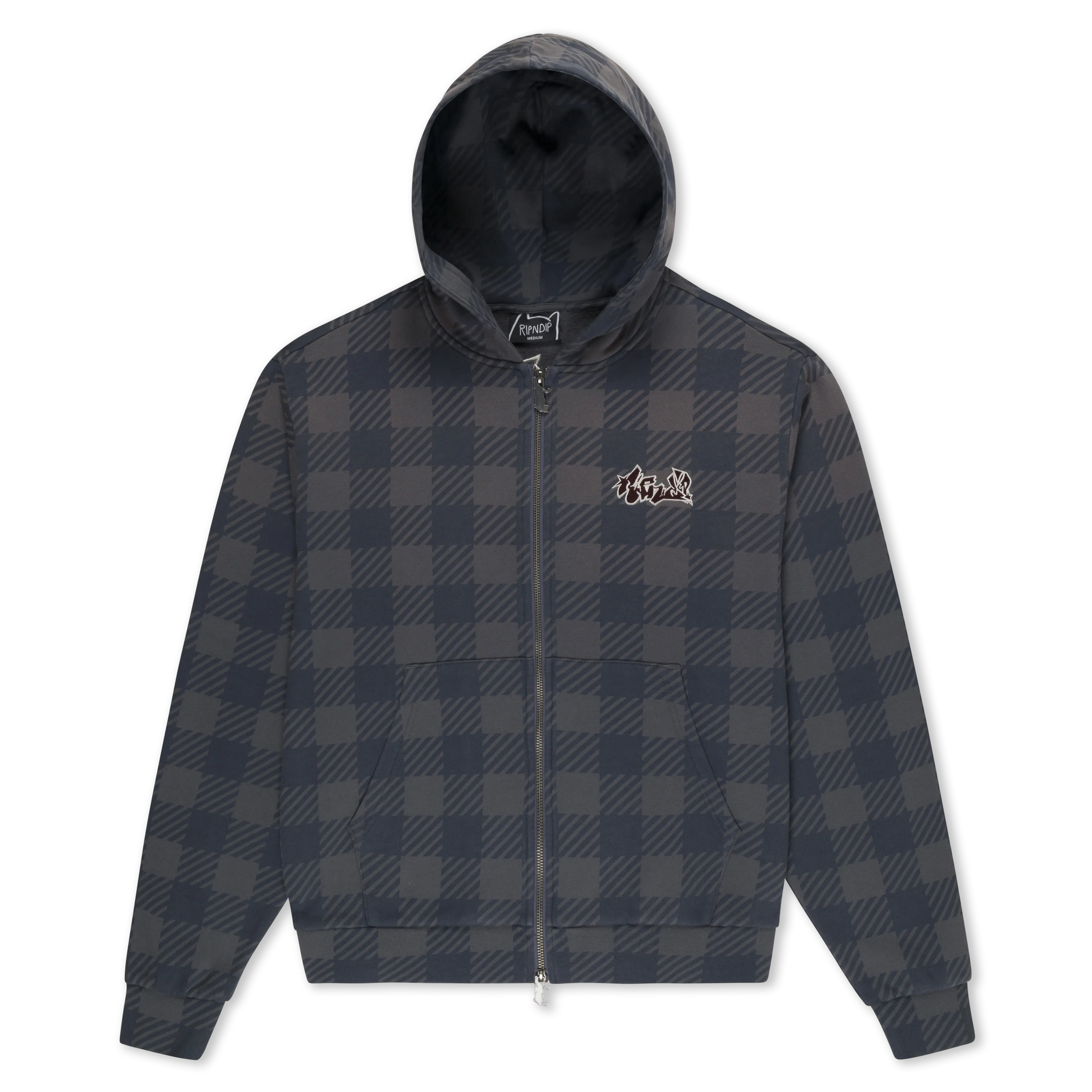 Women's Casual Cotton Zip-Up Hoodie - Charcoal Sun Fade, Zipper Closure, Embroidered Graphics