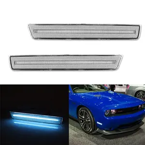 2PCS Clear Lens Ice Blue LED Front Side Marker Lights For Dodge Challenger 2015 2016 2017 2018 2019 2020 2021 2022 2023 Replace OEM 68195788AB, 68195789AB, 68195797AB, 68195796AB, 68195788, 68195789, 68195797, 68195796