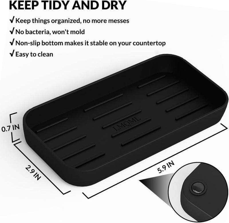 Soap Dispenser Set of 2, Antique Style Heavy Glass Soap Dispensers with Metal Tray, 304 Stainless Steel Black Pump (Rust Proof), 12Pcs Adhesive Labels for Kitchen Bathroom Bathroom Sink