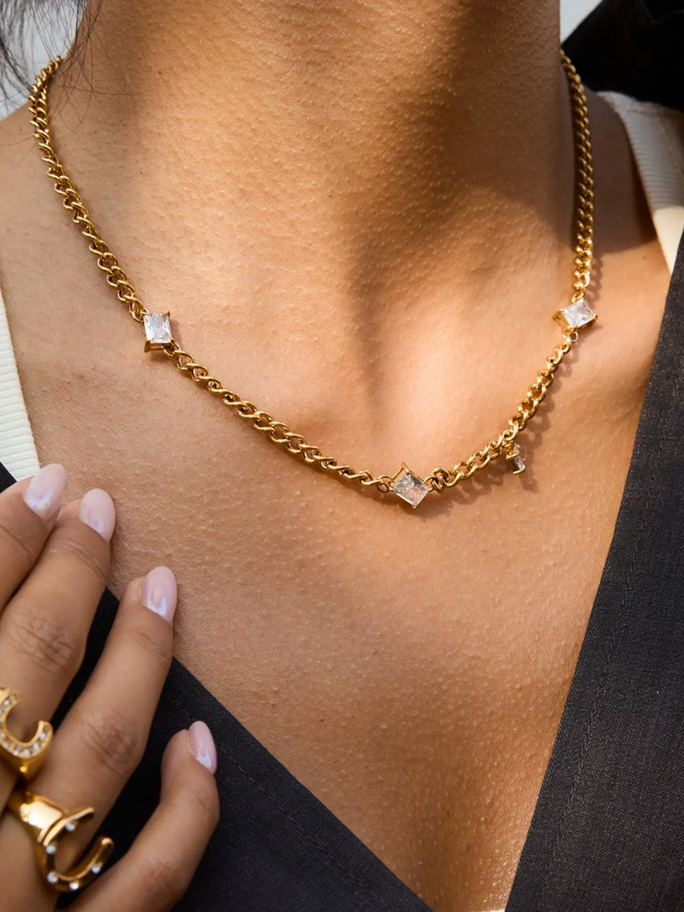 This Lady s Necklace Is A Geometric Rhombic Stainless Steel 18k Gold Plated Waterproof And Anti Allergy Jewelry Necklace Chain It Is Elegant In All Seasons Casual And Cute It Is A Must Have For Daily And Business Gatherings