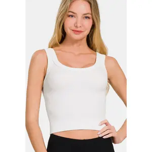Zenana Ribbed Round Neck Cropped Tank