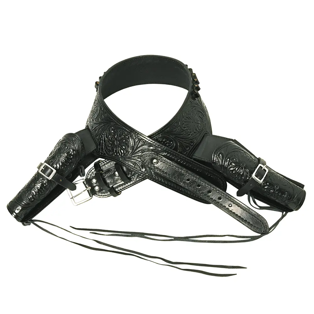HILASON Double Caliber 44/45 Leather Western Cowboy Gun Rig Holster | Costume Belt