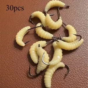 30 Realistic Worm-Shaped Silicone Fish Lures with Hooks, Soft Artificial Maggots, Bass Fishing Lure for Trout Bass Bluefish Bass Flounder